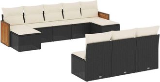vidaXL Vidaxl - Set De Sof&aacute;s De Jard&iacute;n 10 Pzas Cojines Rat&aacute;n Sint&eacute;tico Negro
