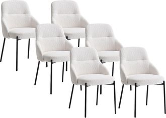 Vente-Unique Conjunto de 6 sillas de tela rizada y metal negro - Blanco - LIAMONA
