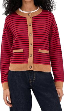 Xirena Lillian Crewneck Cardigan In Red Stripe