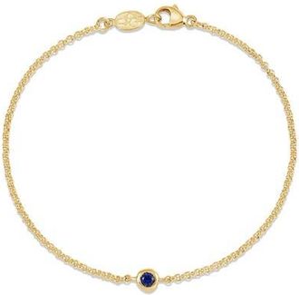 Dower & Hall Single Blue Sapphire Dewdrop Chain Bracelet in Yellow Gold Vermeil at Nordstrom, Size Medium