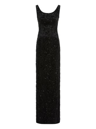 Jenny Packham beaded-embellishments maxi dress - women - Polyurethane/Polyester - 8 - Black