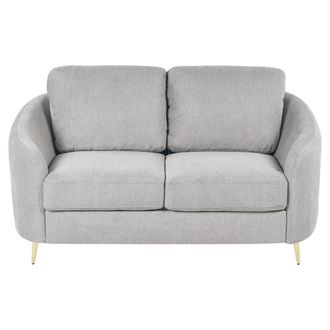 Beliani Sof&aacute; 2 Plazas De Poli&eacute;ster Gris Claro Dorado Curvil&iacute;neo Patas Metal Glamour Trosa