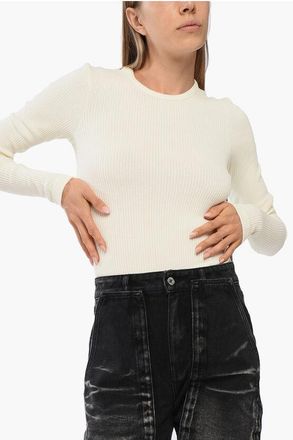 A Gold E Solid Color Ribbed ALMA Crew-neck Sweater size S