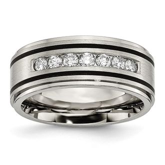 Diamond2Deal Titanium Brushed Polished and Enameled 1/2 Ct Diamond Band Ring