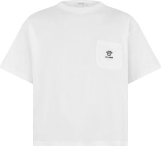 Versace Geborduurde katoenen jersey T-shirt - Heren - T-shirts - Wit - M - Katoen - Tops