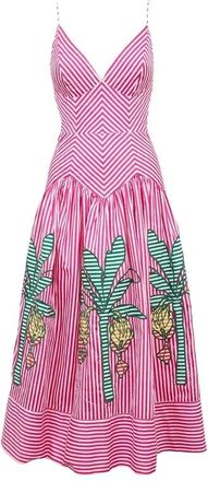 Farm Rio Midi Jurk met V-hals en Spaghettibandjes - Dames - Casual kleedjes - Roze - S - Kleedjes