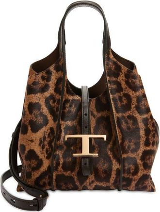 Tod's Small T Timeles Genuine Calf Hair Shopping Bag in Leopard at Nordstrom