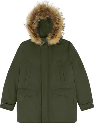 Canadian Padded Olive Green Parka with Fur-Trimmed Hood