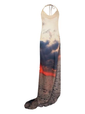 Roberto Cavalli abstract-print maxi dress - Neutrals