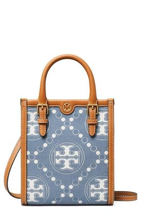 Tory Burch Mini T Monogram North/South Denim Tote in Multi at Nordstrom
