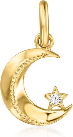 RS Pure by Ross-Simons 14t Yellow Gold Crescent Moon and Star Charm With Single Diamond