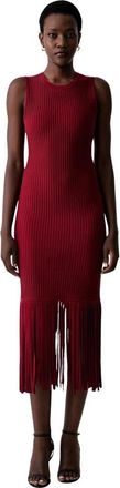 DKNY Midi Gebreide Jurk - Dames - Feestkleedjes - Rood - XS - Katoen - Kleedjes