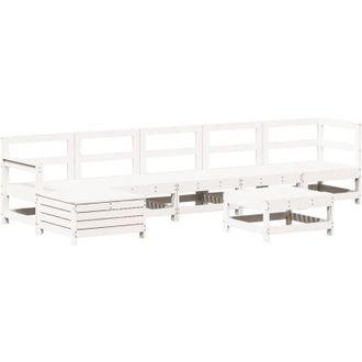 vidaXL Vidaxl - Juego De Muebles De Jard&iacute;n 7 Pzas Madera Maciza De Pino Blanco