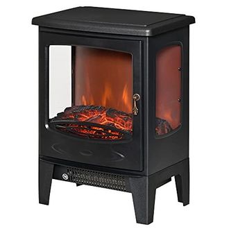 HOMCOM Chemin&eacute;e &eacute;lectrique po&ecirc;le Style n&eacute;o-r&eacute;tro 900-1800 W Simulation Flammes LED luminosit&eacute; r&eacute;glable Acier ABS Noir