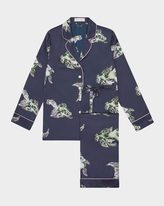 Olivia Von Halle Lila Caspian Fish-Print Silk Pajama Set