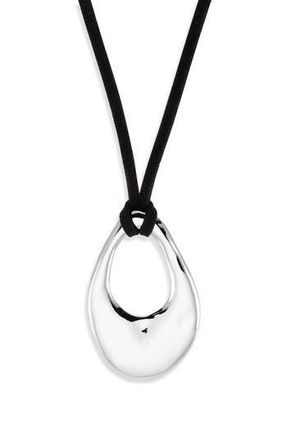 Nordstrom Rack Organic Drop Pendant Faux Suede Cord Necklace in Black- Silver at Nordstrom Rack