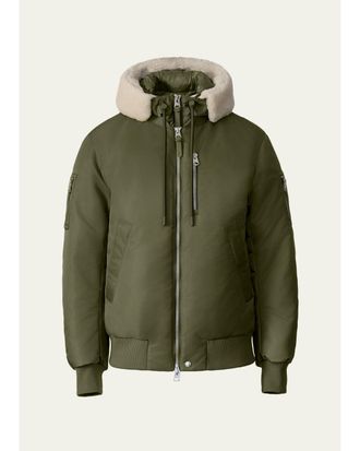Mackage Mens August Bomber Jacket with Shearling-Trimmed Hood