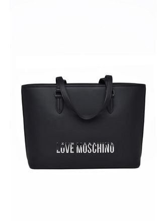 Love Moschino Black Silver Detailing Rectangular Polyurethane Tote Bag