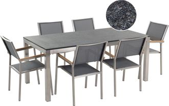 Beliani Conjunto De Comedor De Jard&iacute;n Gris Con Mesa 180 X 90 Cm De Granito Flameado 6 Sillas De Rat&aacute;n Grosseto