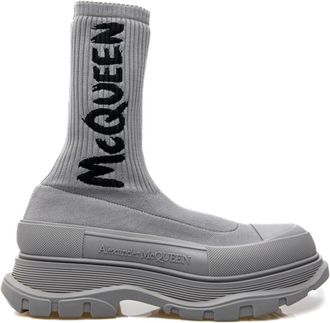 Alexander McQueen Logo-Print Sok-Stijl Laarzen - Heren - Sneakers - Grijs - 43 EU - Leer - Schoenen