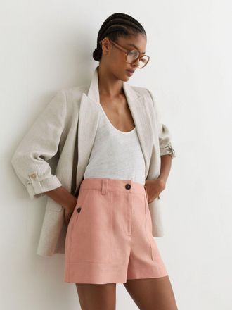Reiss Rose Pink Linen Shorts, 14R