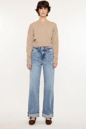 Kancan Kolbie High Rise Cuffed Wide Leg Jeans in Medium Wash at Nordstrom, Size 28