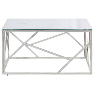Berkfield Home White Coffee Table Silver Stainless Steel & Tempered Glass