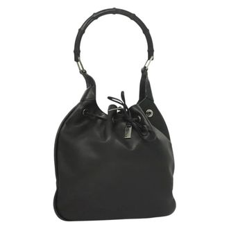 Gucci Vintage Bamboo Shoulder Leather Black Leather Handbag (Pre-Owned)