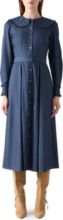 L.k. Bennett Pippa Long Sleeve Frill Shirtdress in Blue Denim at Nordstrom, Size 16 Us
