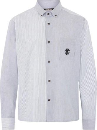 Roberto Cavalli Gestreepte Overhemd Met Monogram - Heren - Casual Overhemden - Wit - XL - Katoen - Overhemden