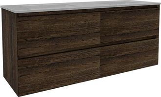 Saniclass Holz Pure Badkamermeubelset - 140x45x60cm - keramische wastafel wit - 2 wasbakken - 2 kraangaten - 4 lades - Charcoal