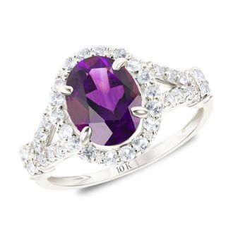 MAX + STONE Solid 10k Yellow or White Gold Oval Cut Gemstone Halo Birthstone Ring