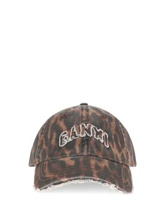 Ganni B3020268 Ocelot Leopard Organic Cotton Baseball Cap