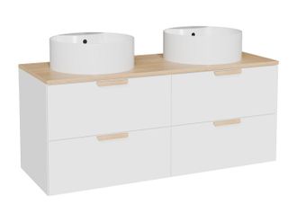 Vente-Unique Mueble lavabo suspendido con lavabo independiente redondo - Blanco - An. 120 cm AVORELI