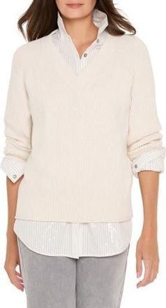 Nic+Zoe Shaker Stitch V-Neck Sweater in Classic Cream at Nordstrom Rack, Size Large
