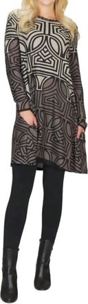 Papillon Geo Design A-Line Sweater Dress In Taupe