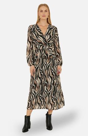 Yumi Animal Swirl Midi Wrap Dress in Black at Nordstrom, Size 10