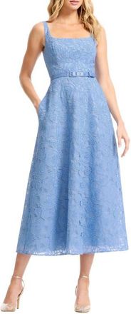 Dress The Population Shelby Floral Guipure Lace Cocktail Midi Dress in Sky at Nordstrom, Size Xx-Small