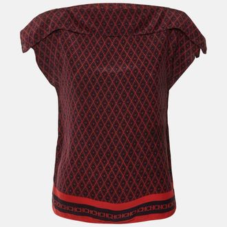 Carolina Herrera Navy Blue/red Printed Silk Blend Top