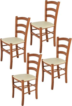 Tommychairs Tommychairs 4 Sillas Venice En Haya Cerezo, Asiento Polipiel Marfil