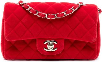 Chanel Borsa a tracolla rettangolare mini in velluto con battente 2016-2017 - Rosso
