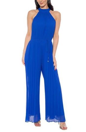 Marina Rossini Halter Neck Pleated Chiffon Jumpsuit in Royal at Nordstrom Rack, Size Large