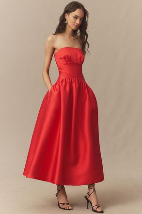 Shoshanna Mikado Posy Strapless Midi Dress