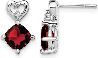Diamond2Deal 14k White Gold Garnet and Diamond Heart Earrings