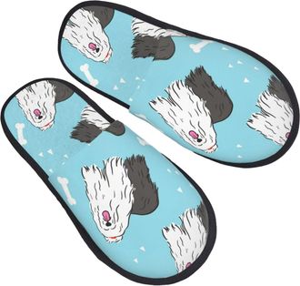 Generic Hotel Slippers Old English Sheepdog Furry Slippers Reusable House Shoes For Indoor Home Guest Room L