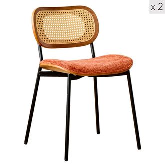 Nordlys Set 2 sillas en acero y rat&aacute;n terracota