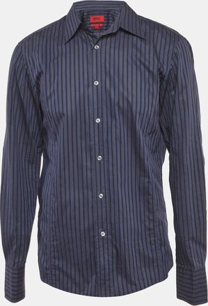 HUGO BOSS Grey Striped Cotton Short Length Shirt