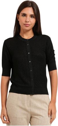 HUGO BOSS Truien & Vesten, Dames, Zwart, S, Katoen, Korte mouw vest met knoopsluiting
