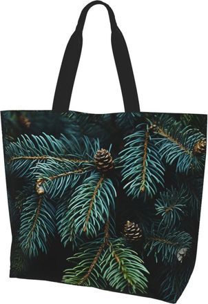 Generic Pine Branches Handbag Reusable Tote Bag Large Capacity Grocery Bags For Travel Daily Use Casual