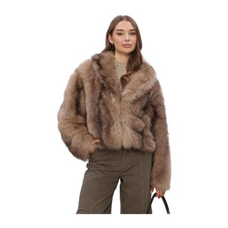 Refined Department Refined Department - Leren Jas Luka van imitatiebont - Dames - Jassen - Bruin - Maat: M Taf
